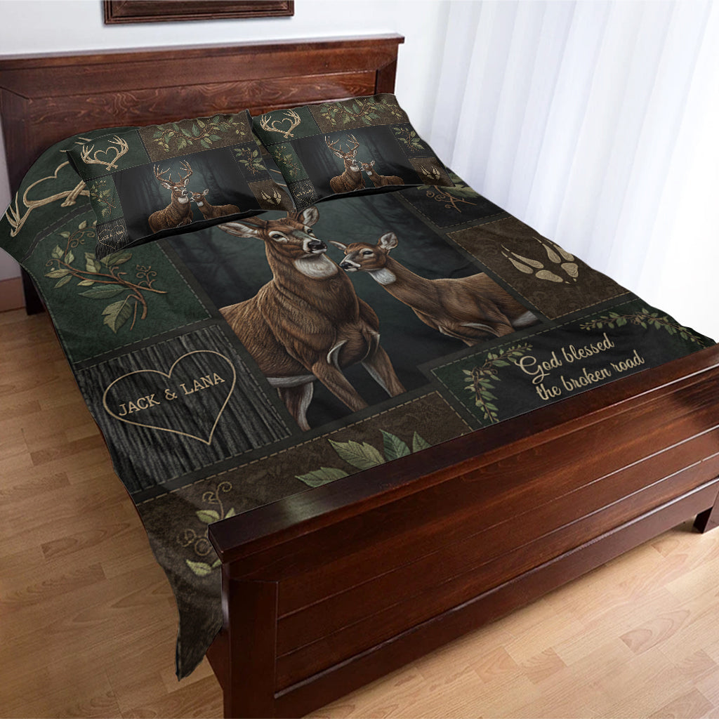 God Blessed The Broken Road – Gift For Couple - Personalized Hunting Bedding Set