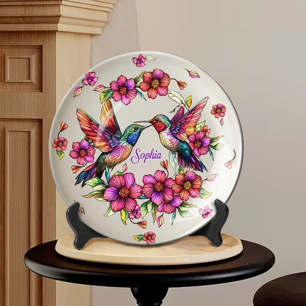 Colorful Hummingbird - Personalized Hummingbird Ceramic Round Plate