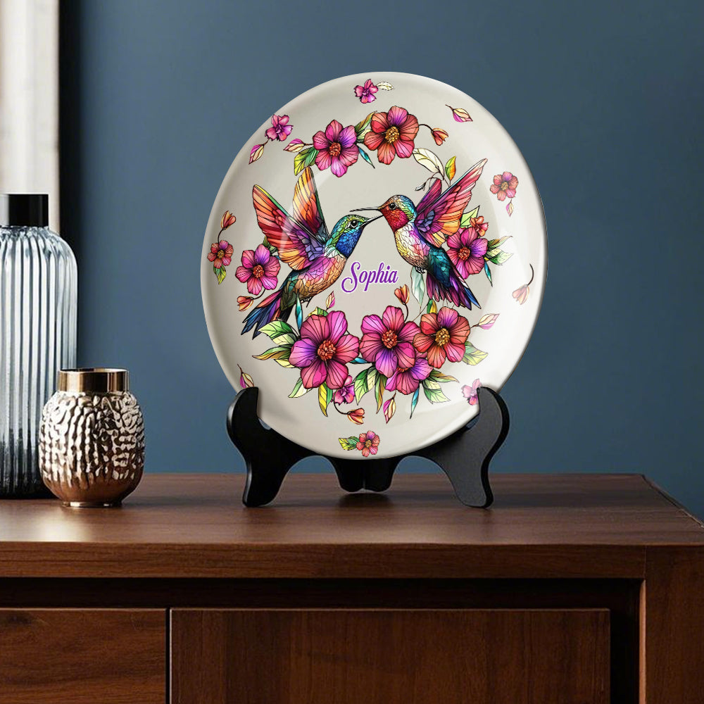 Colorful Hummingbird - Personalized Hummingbird Ceramic Round Plate