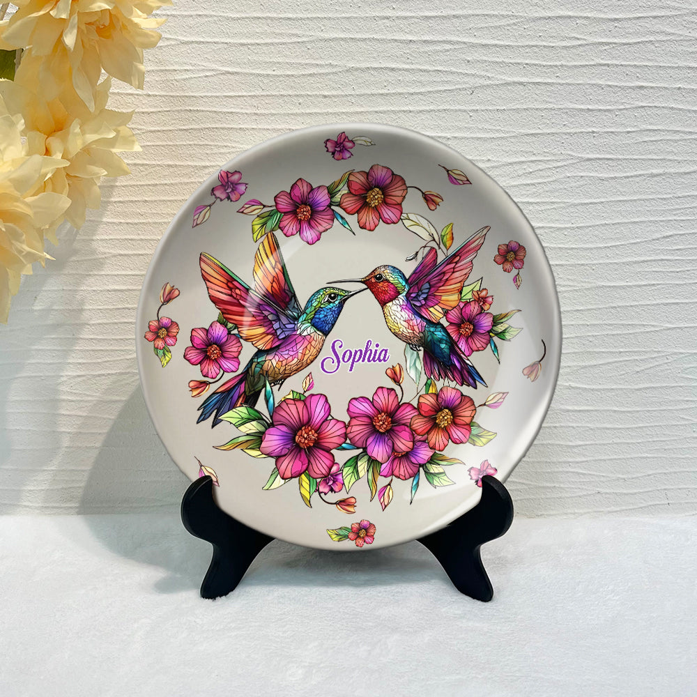 Colorful Hummingbird - Personalized Hummingbird Ceramic Round Plate