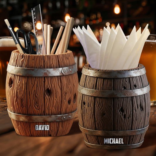 Funny Wooden Beer Barrel - Personalized Beer Wooden Pen Holder