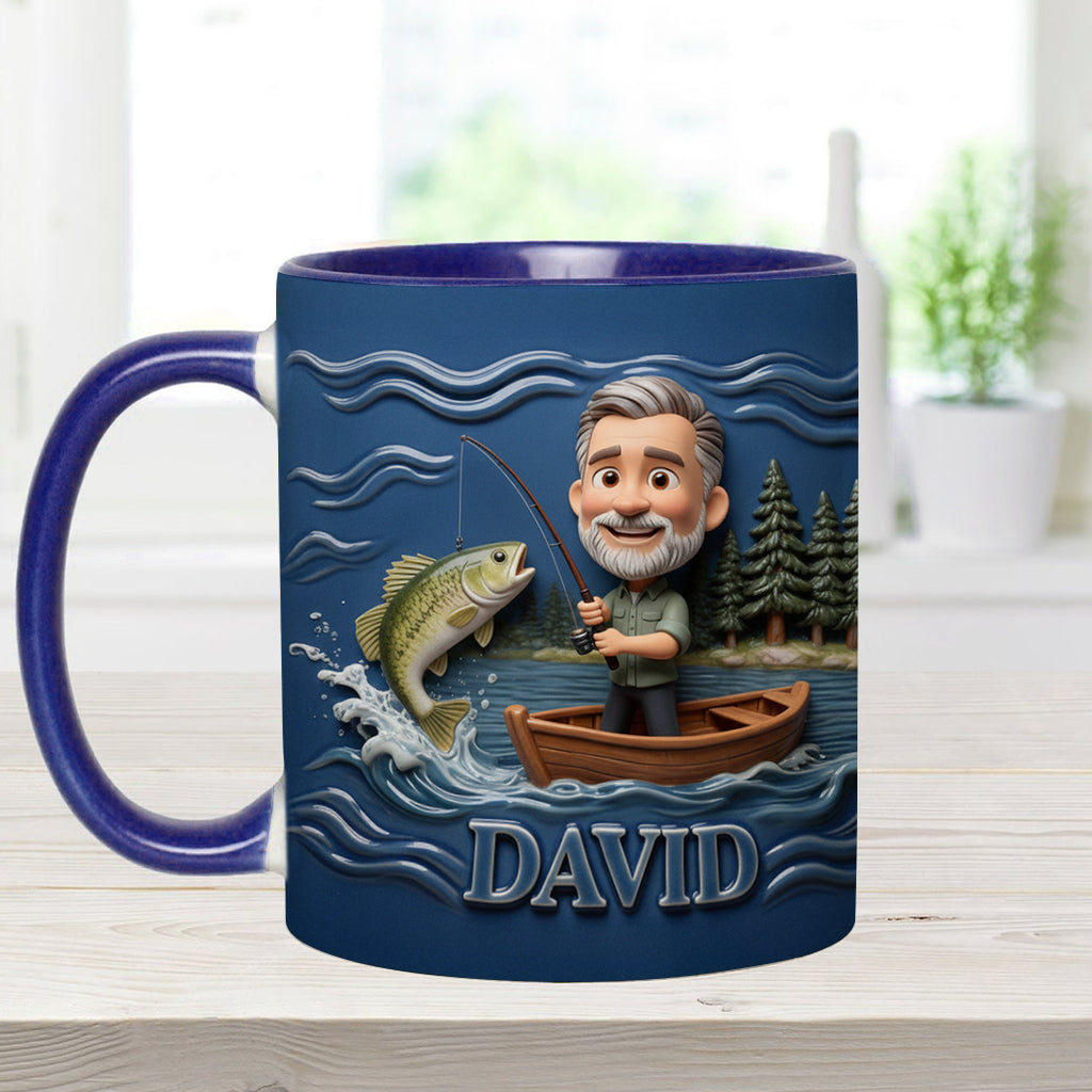 Funny Caricature Custom Mug From Any Photo - Personalized Fishing Accent Mug