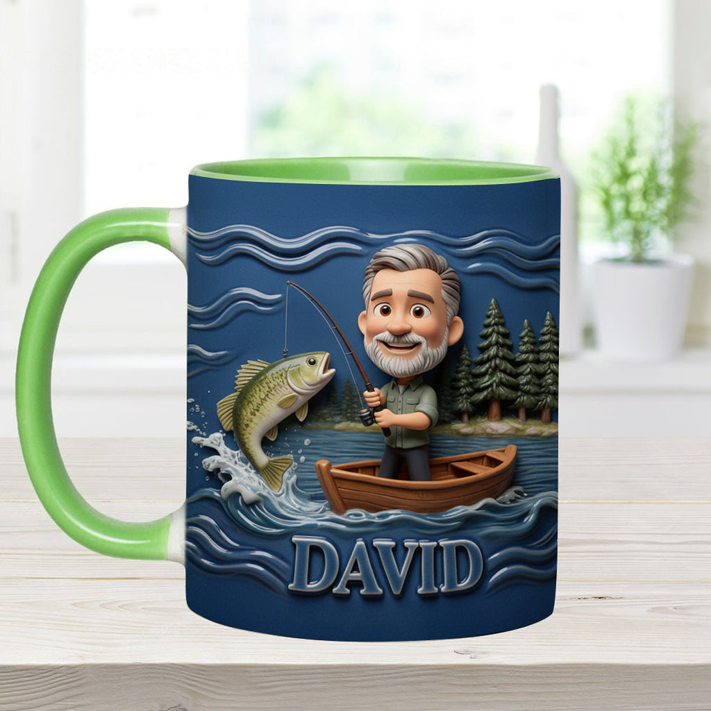 Funny Caricature Custom Mug From Any Photo - Personalized Fishing Accent Mug