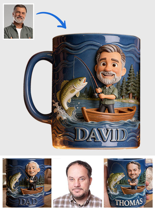 Funny Caricature Custom Mug From Any Photo - Personalized Fishing Accent Mug
