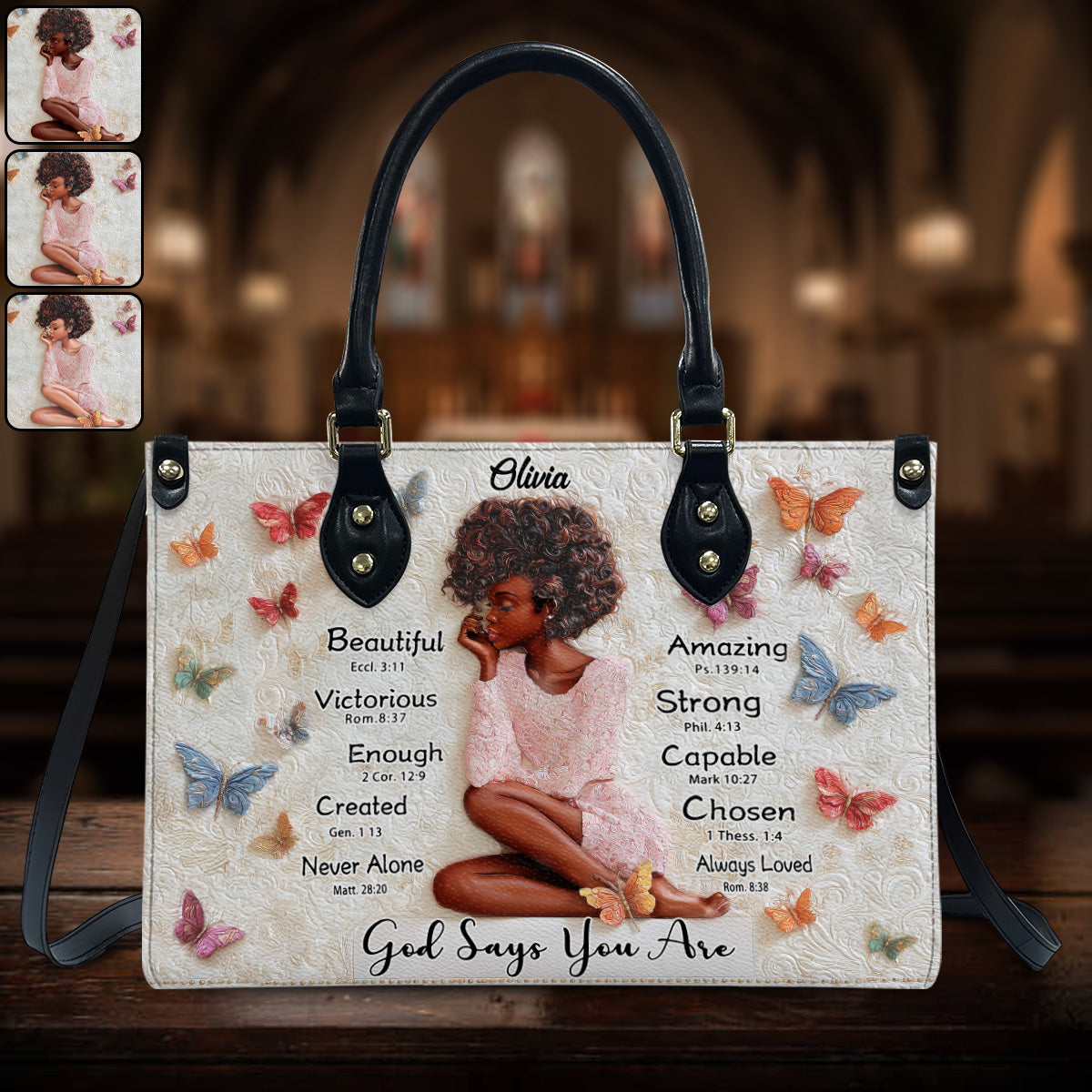 God Says You Are - Personalized African American Leather Handbag