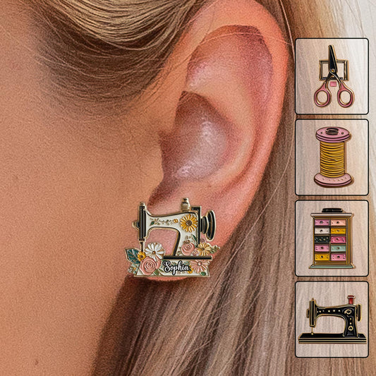 Vintage Floral Gift For Sewing Lovers - Personalized Sewing Stud Earrings