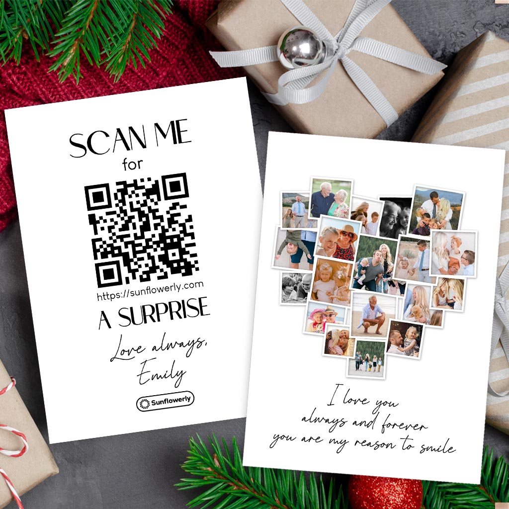 Any Message Heart Photo Upload - Personalized QR Greeting Card