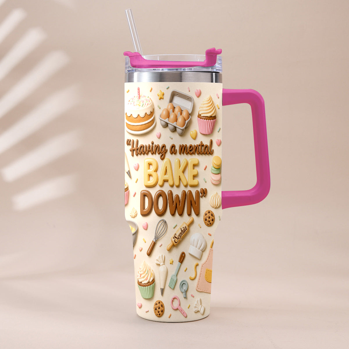 Having A Mental Bake Down - Personalized Baking Tumbler With Plush Charm