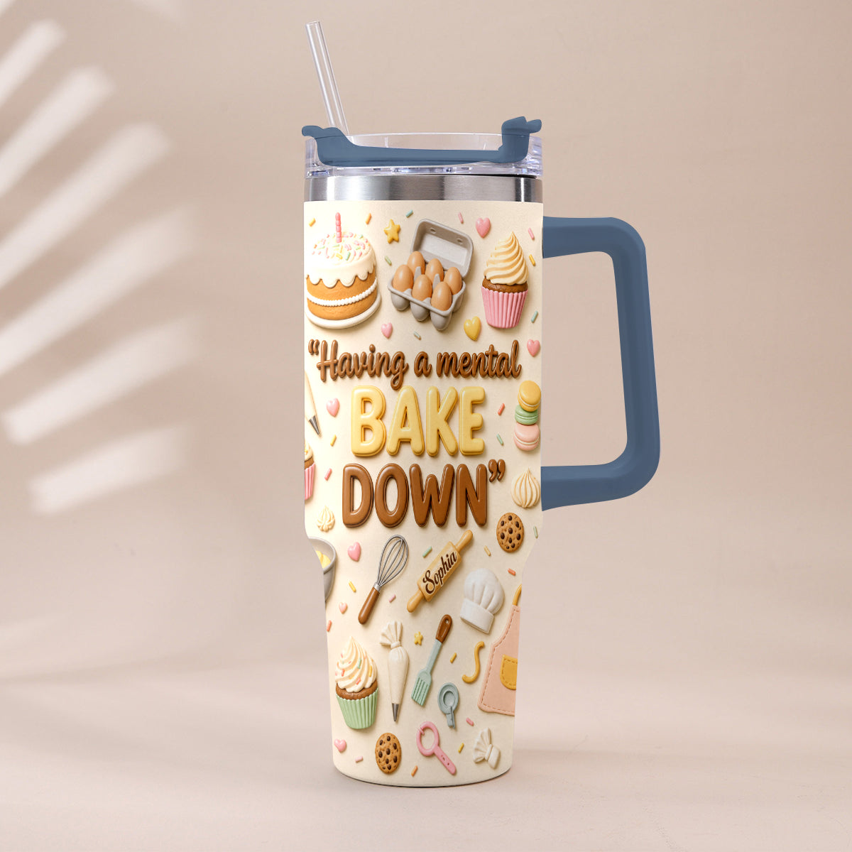 Having A Mental Bake Down - Personalized Baking Tumbler With Plush Charm