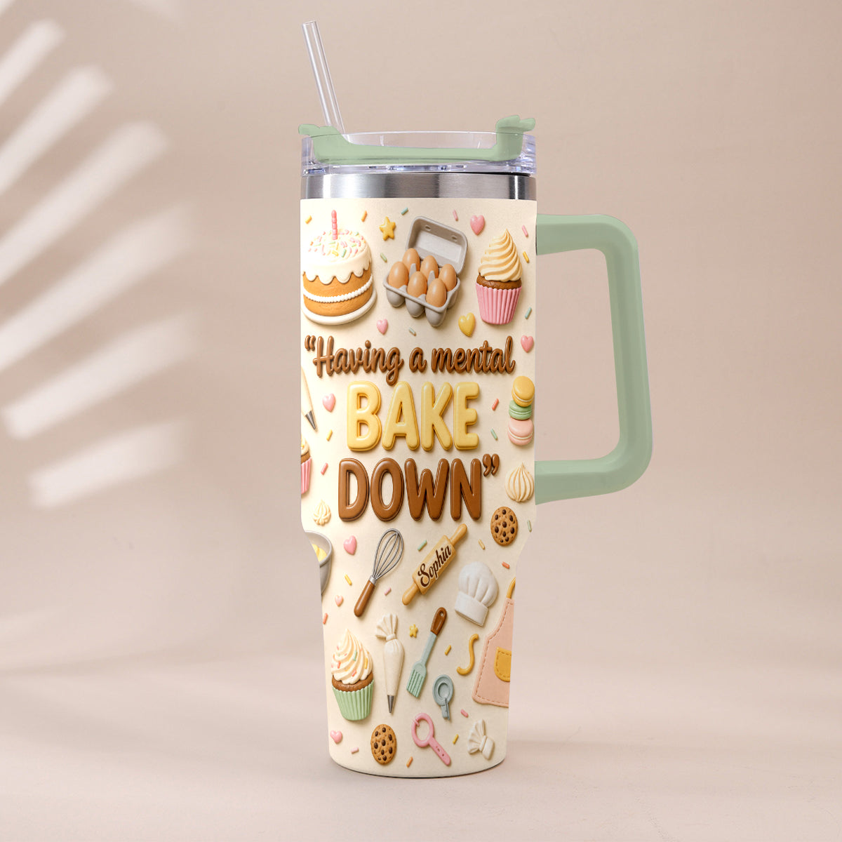 Having A Mental Bake Down - Personalized Baking Tumbler With Plush Charm