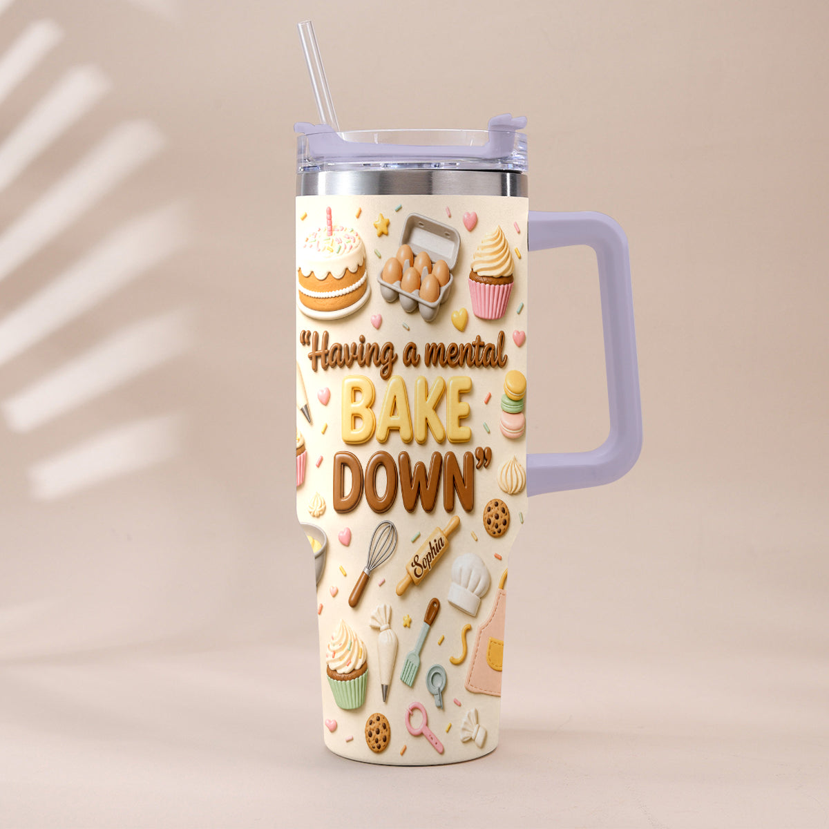 Having A Mental Bake Down - Personalized Baking Tumbler With Plush Charm