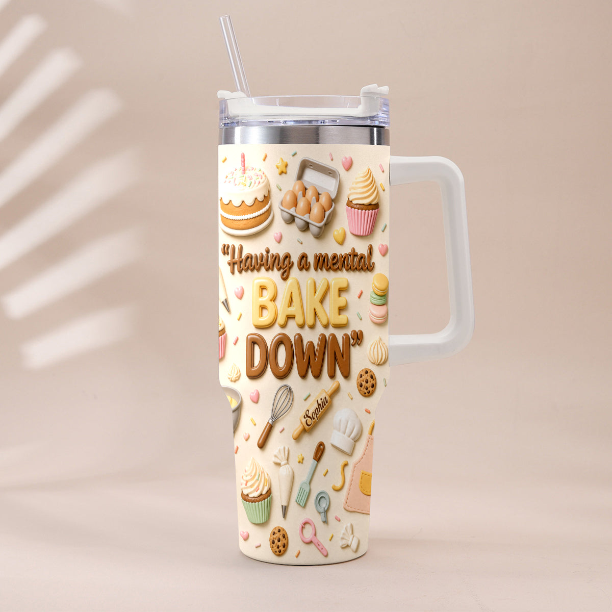 Having A Mental Bake Down - Personalized Baking Tumbler With Plush Charm