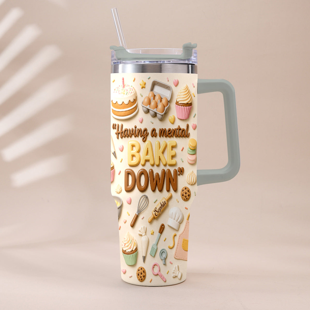 Having A Mental Bake Down - Personalized Baking Tumbler With Plush Charm