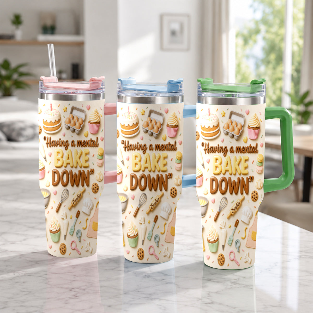 Having A Mental Bake Down - Personalized Baking Tumbler With Plush Charm