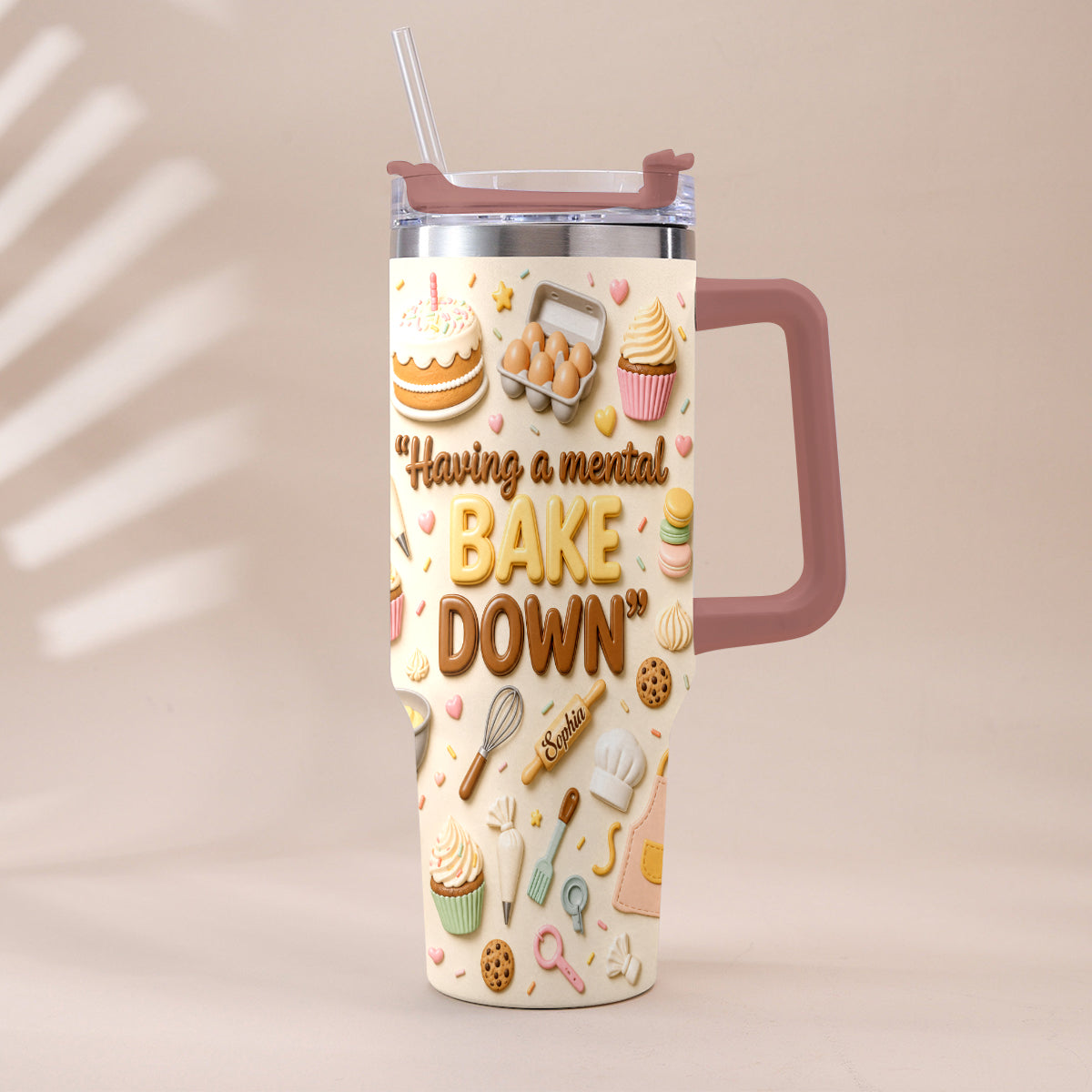Having A Mental Bake Down - Personalized Baking Tumbler With Plush Charm