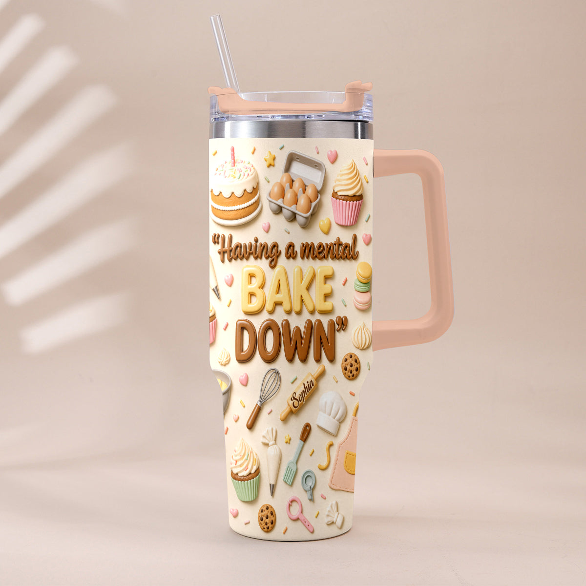 Having A Mental Bake Down - Personalized Baking Tumbler With Plush Charm
