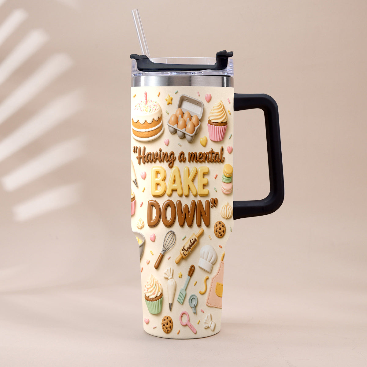 Having A Mental Bake Down - Personalized Baking Tumbler With Plush Charm