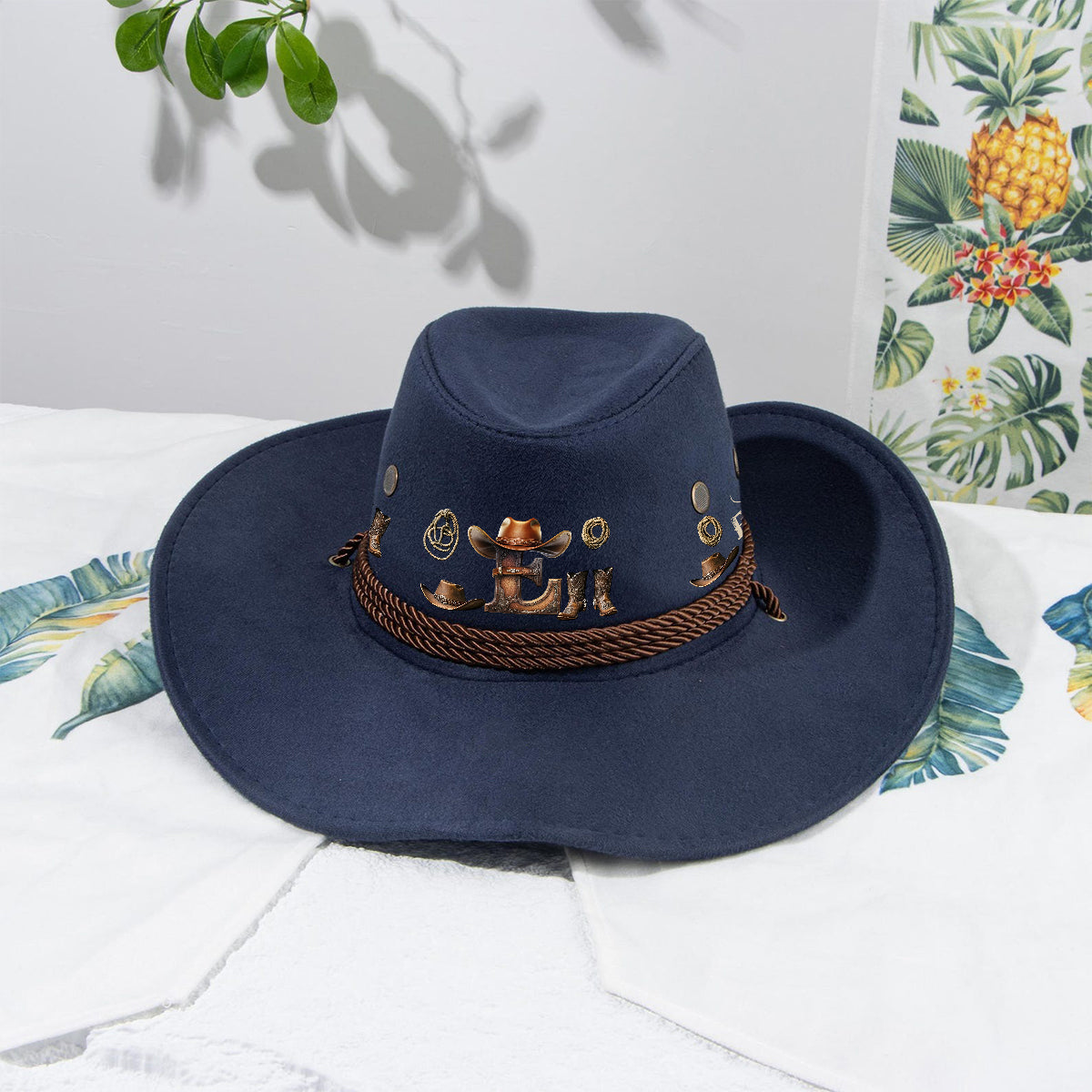 Western Style Initial Letter - Personalized Cowgirl Wide Brim Cowboy Hat