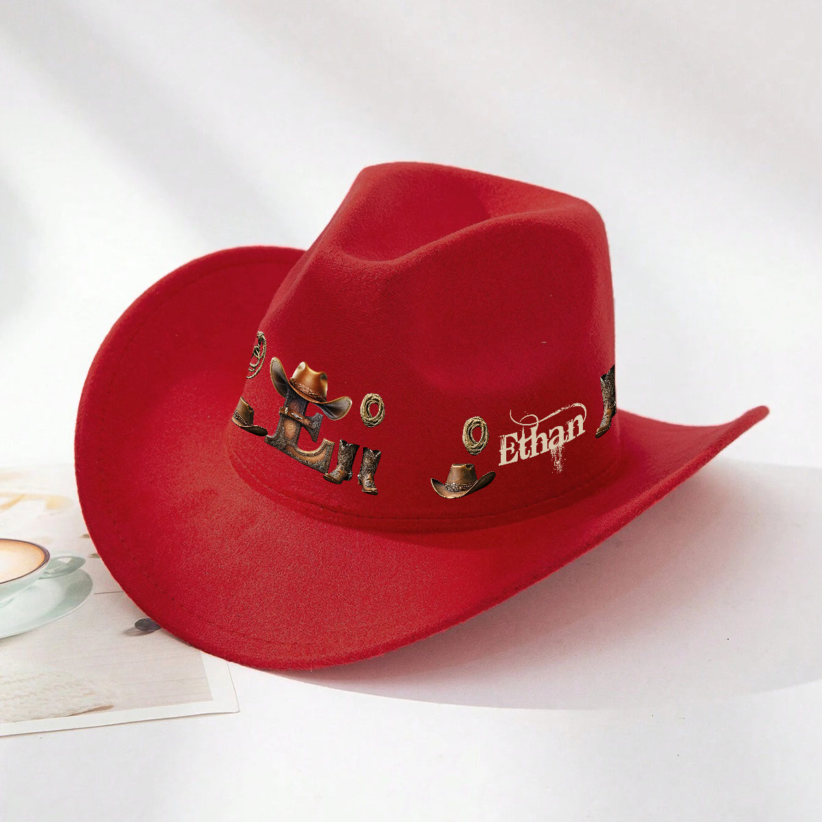 Western Style Initial Letter - Personalized Cowgirl Wide Brim Cowboy Hat