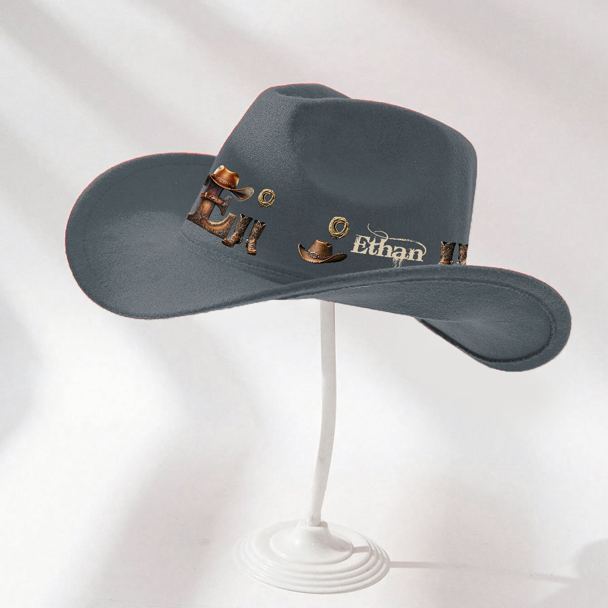 Western Style Initial Letter - Personalized Cowgirl Wide Brim Cowboy Hat