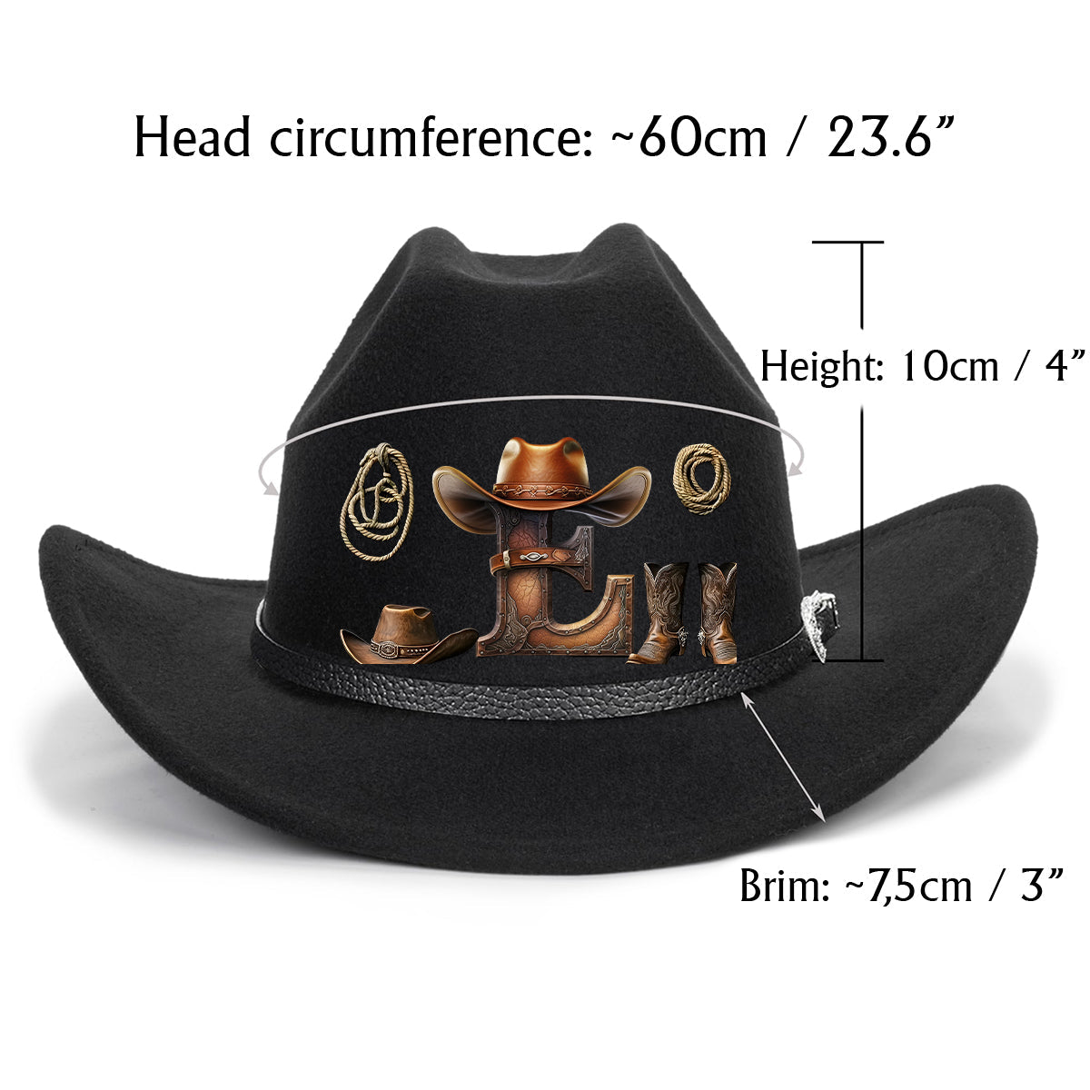 Western Style Initial Letter - Personalized Cowgirl Wide Brim Cowboy Hat