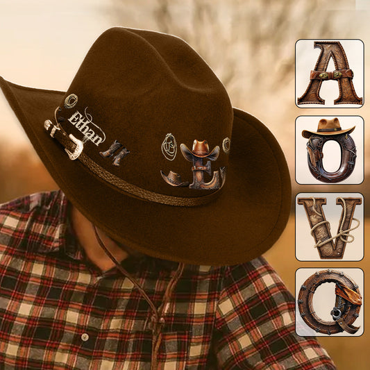 Western Style Initial Letter - Personalized Cowgirl Wide Brim Cowboy Hat