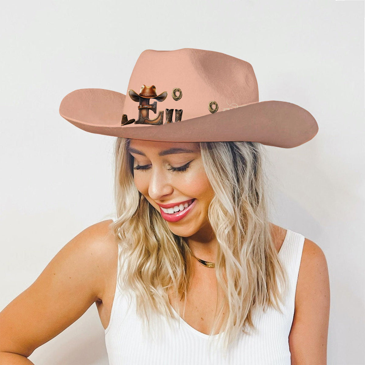 Western Style Initial Letter - Personalized Cowgirl Wide Brim Cowboy Hat