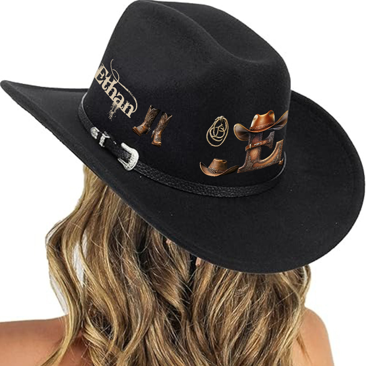 Western Style Initial Letter - Personalized Cowgirl Wide Brim Cowboy Hat