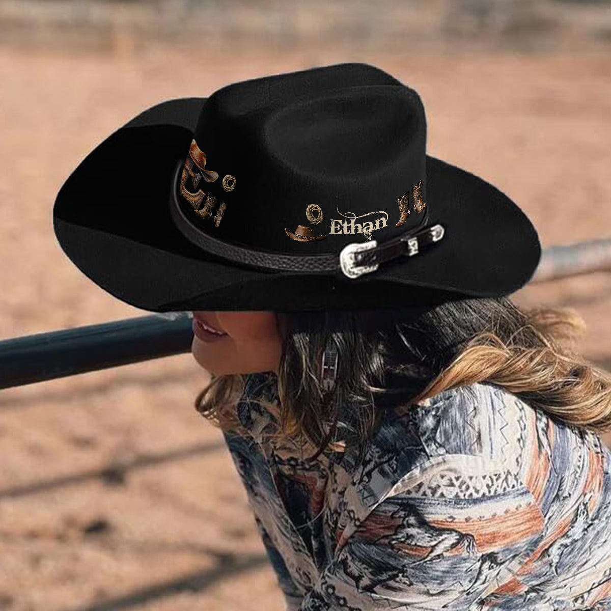 Western Style Initial Letter - Personalized Cowgirl Wide Brim Cowboy Hat