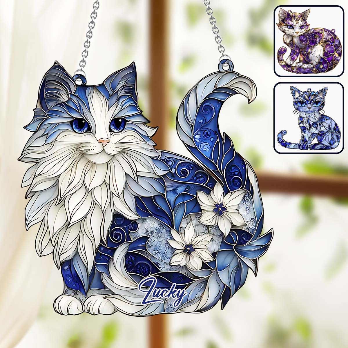 Cute Cat - Personalized Cat Window Hanging Suncatcher Ornament
