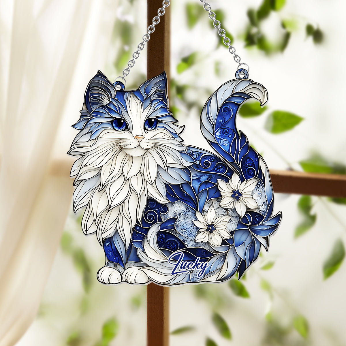 Cute Cat - Personalized Cat Window Hanging Suncatcher Ornament