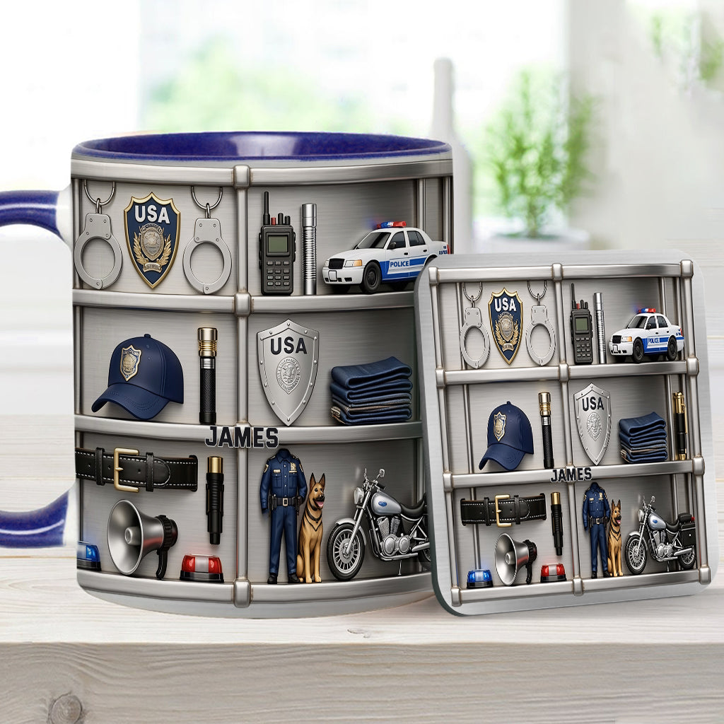 Serve And Protect - Personalized Police Officer Accent Mug & Coaster