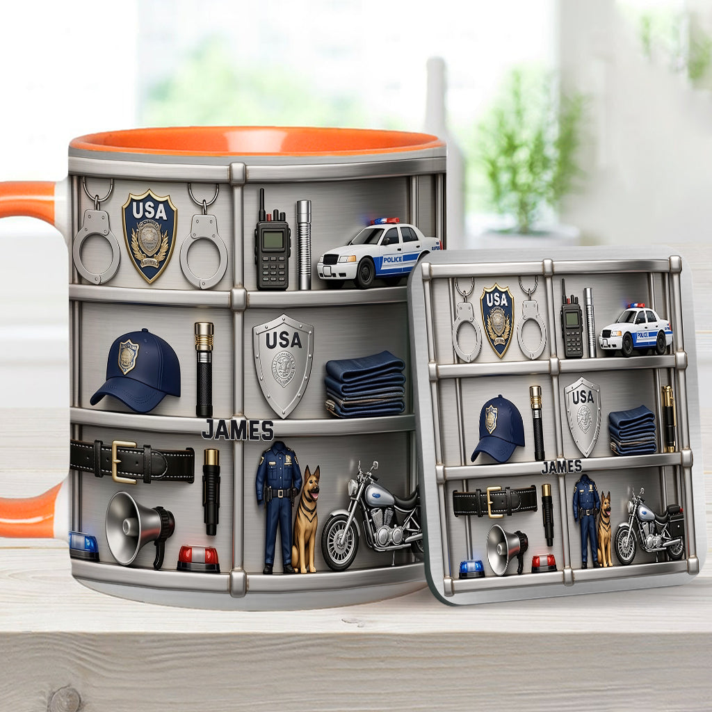 Serve And Protect - Personalized Police Officer Accent Mug & Coaster