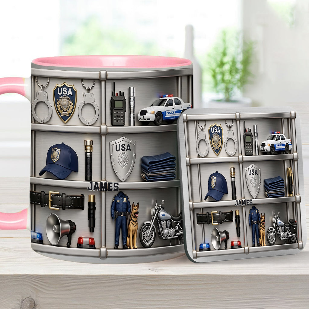 Serve And Protect - Personalized Police Officer Accent Mug & Coaster
