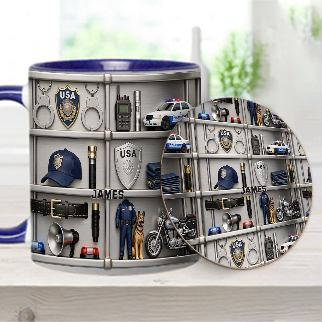 Serve And Protect - Personalized Police Officer Accent Mug & Coaster