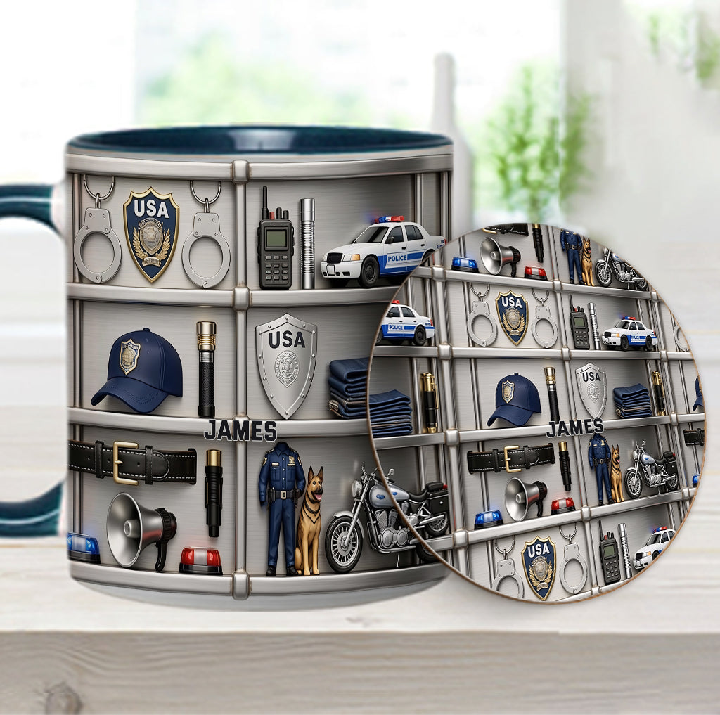 Serve And Protect - Personalized Police Officer Accent Mug & Coaster