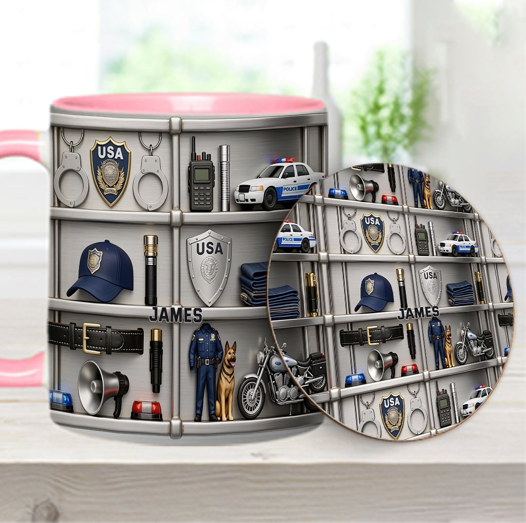 Serve And Protect - Personalized Police Officer Accent Mug & Coaster