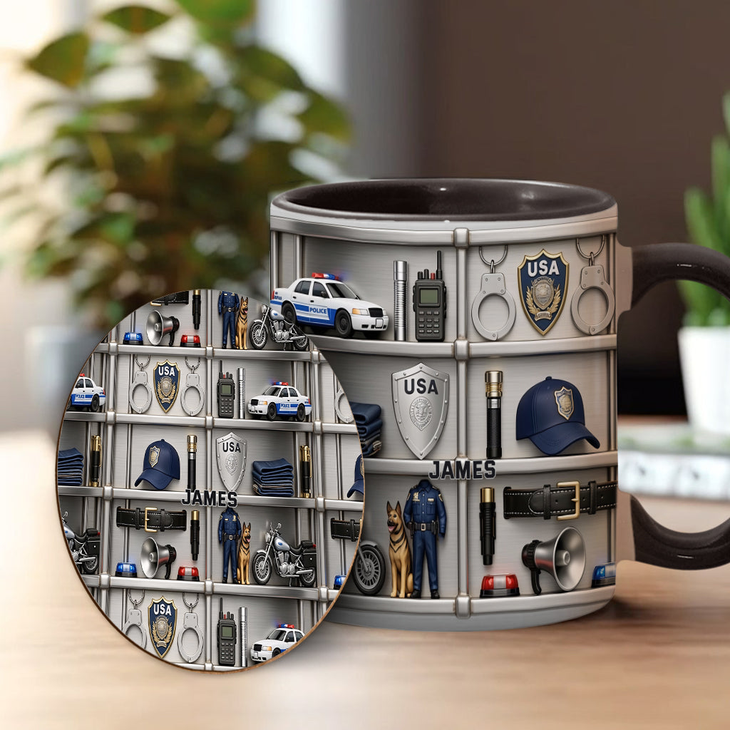 Serve And Protect - Personalized Police Officer Accent Mug & Coaster