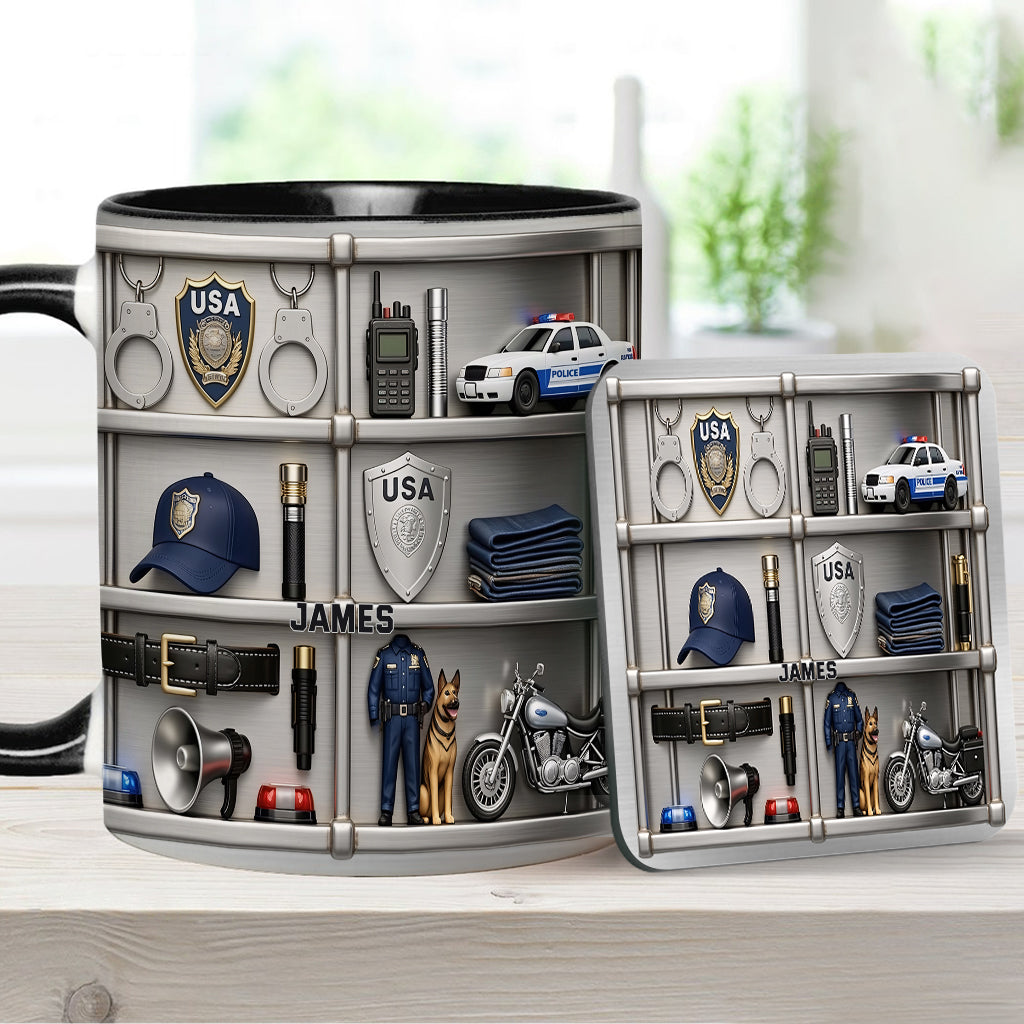 Serve And Protect - Personalized Police Officer Accent Mug & Coaster
