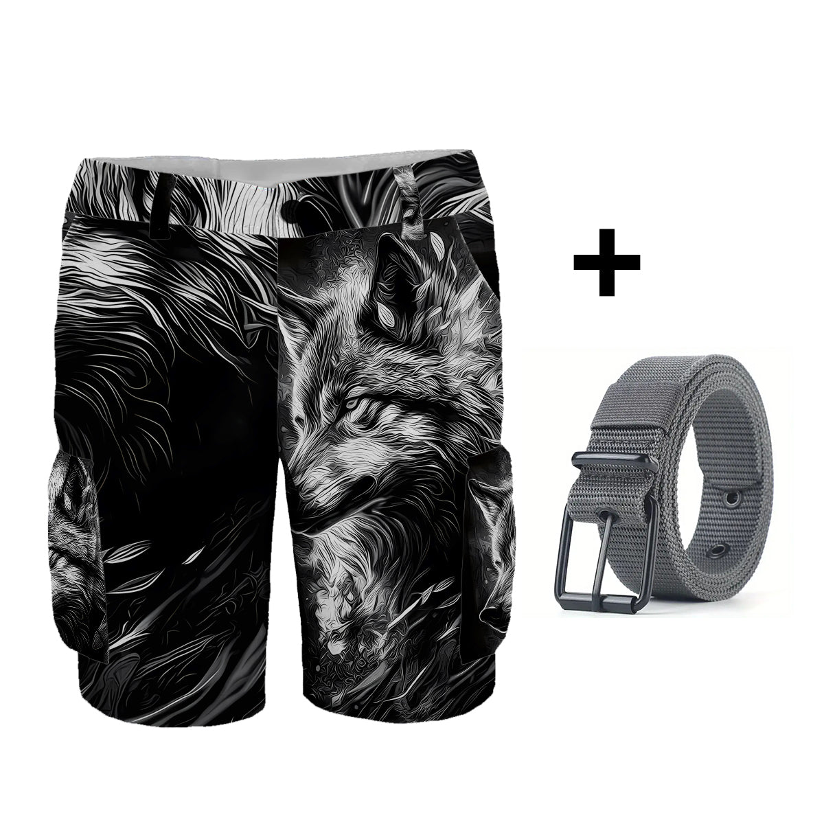 Strong Wolf - Personalized Wolf Cargo Shorts With Belt