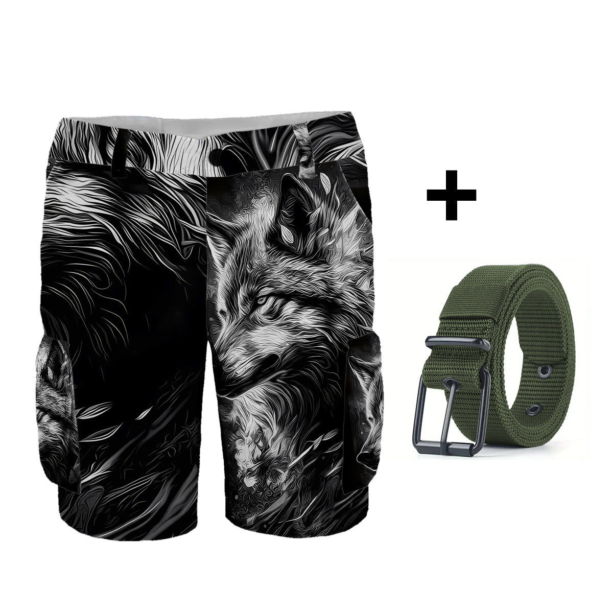 Strong Wolf - Personalized Wolf Cargo Shorts With Belt