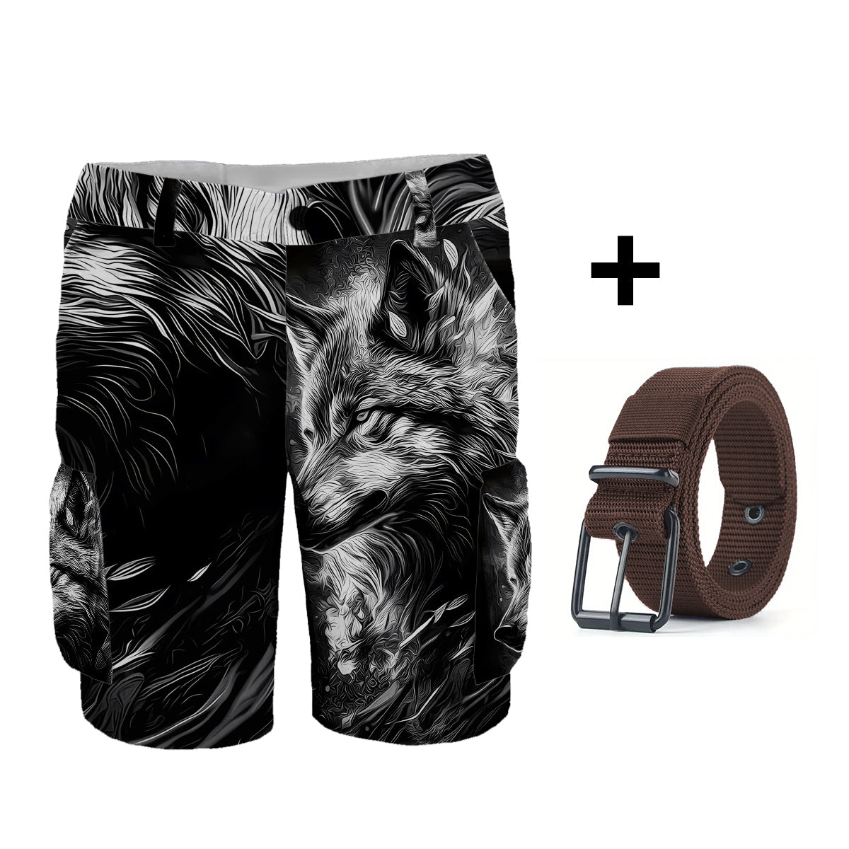 Strong Wolf - Personalized Wolf Cargo Shorts With Belt