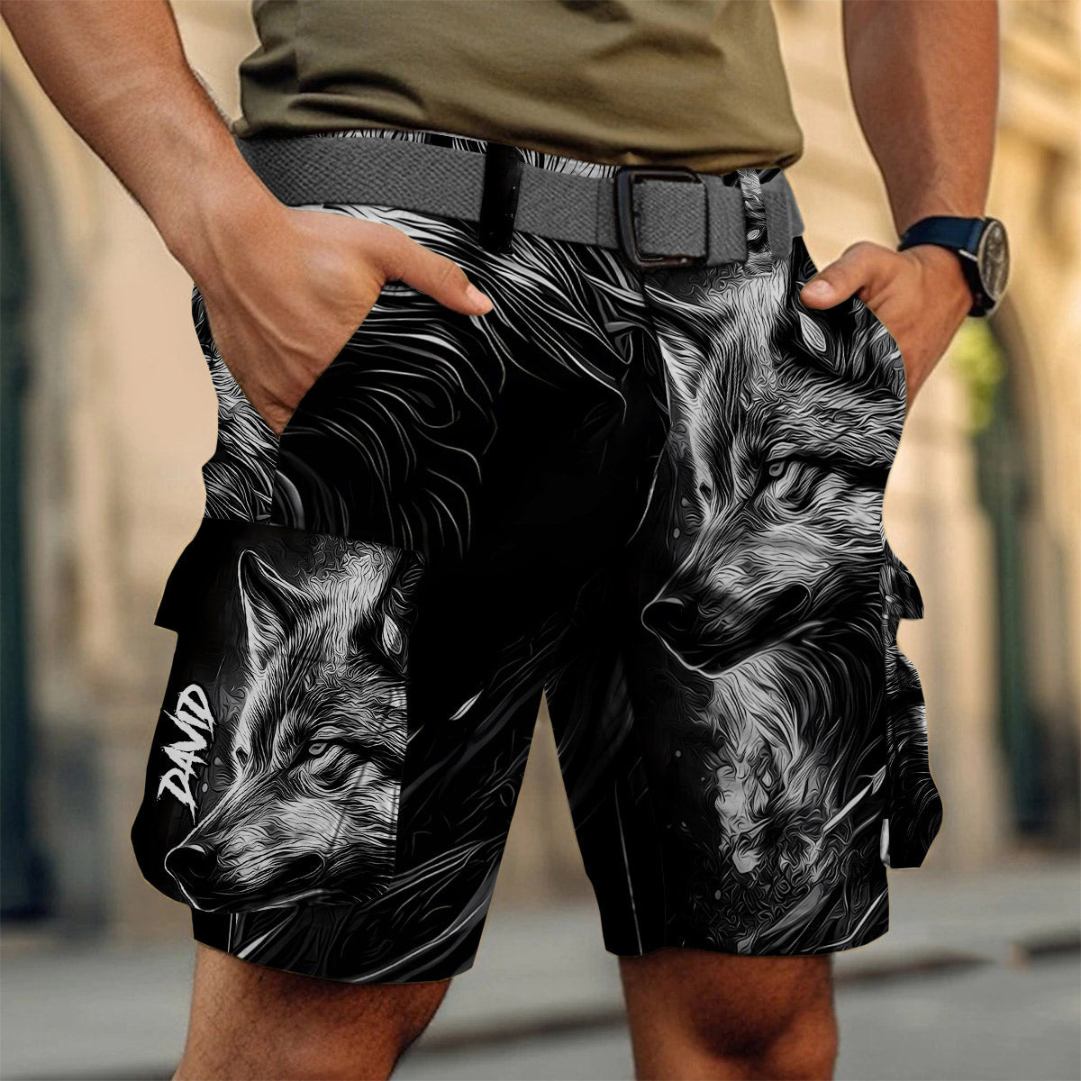 Strong Wolf - Personalized Wolf Cargo Shorts With Belt