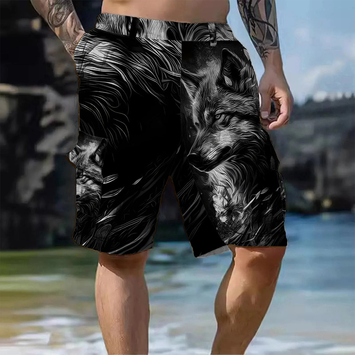 Strong Wolf - Personalized Wolf Cargo Shorts With Belt