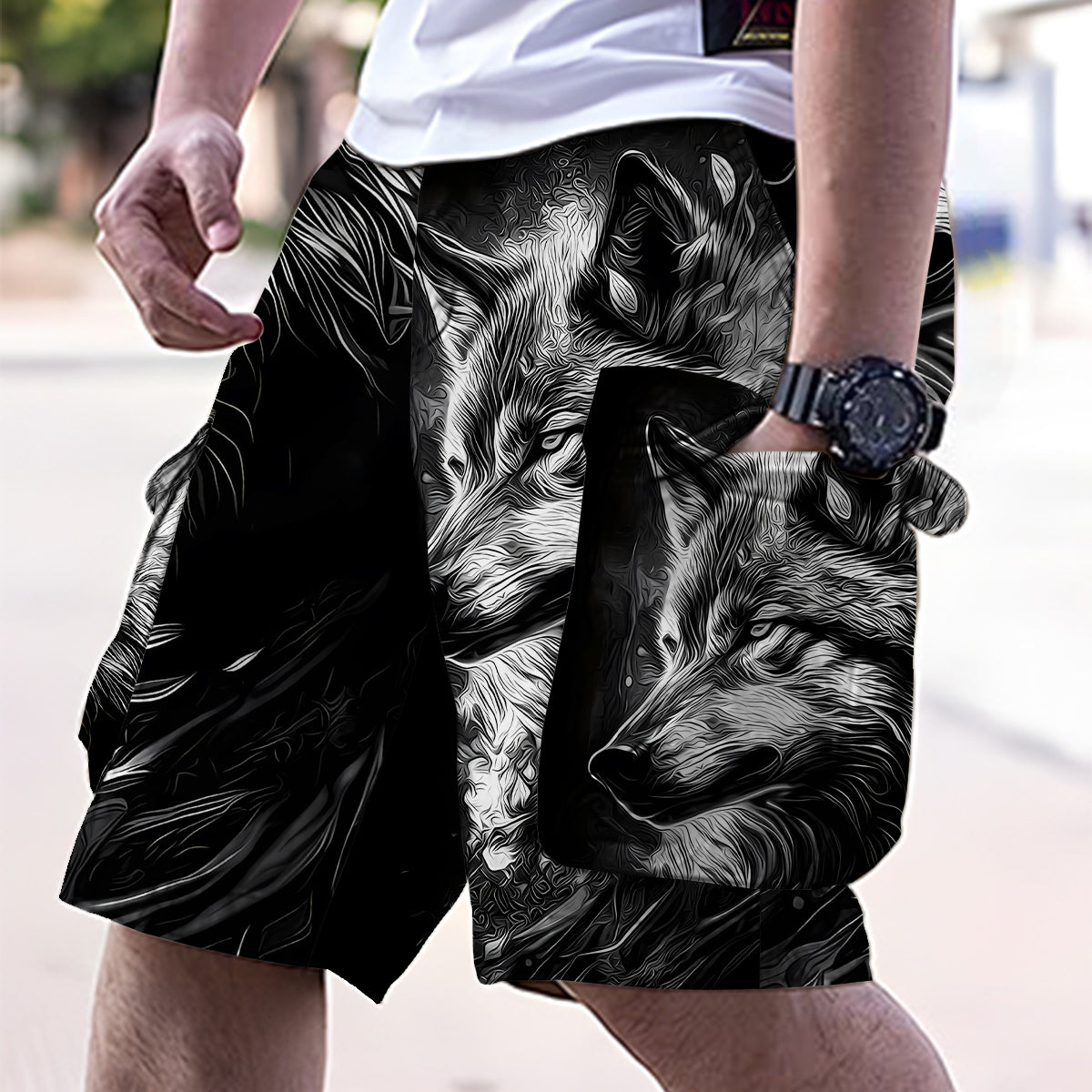 Strong Wolf - Personalized Wolf Cargo Shorts With Belt