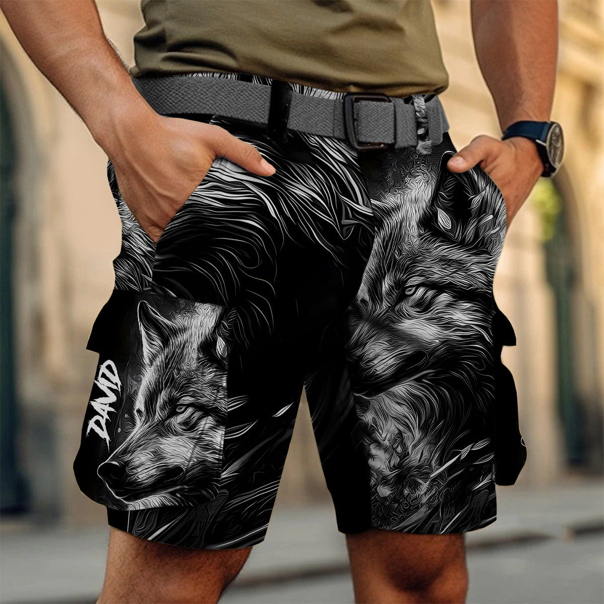 Strong Wolf - Personalized Wolf Cargo Shorts With Belt