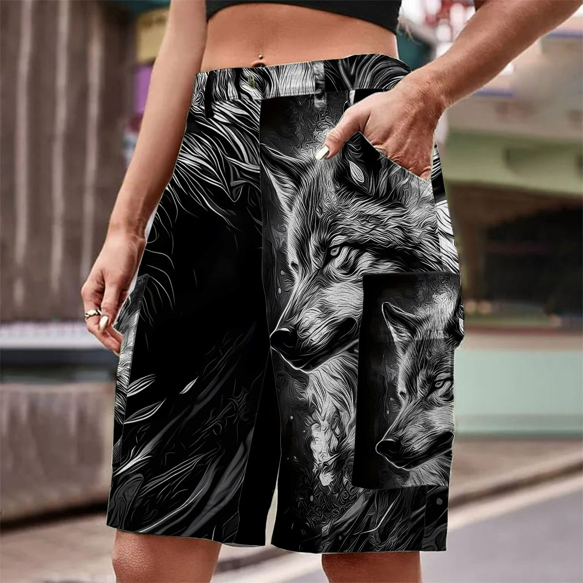 Strong Wolf - Personalized Wolf Cargo Shorts With Belt