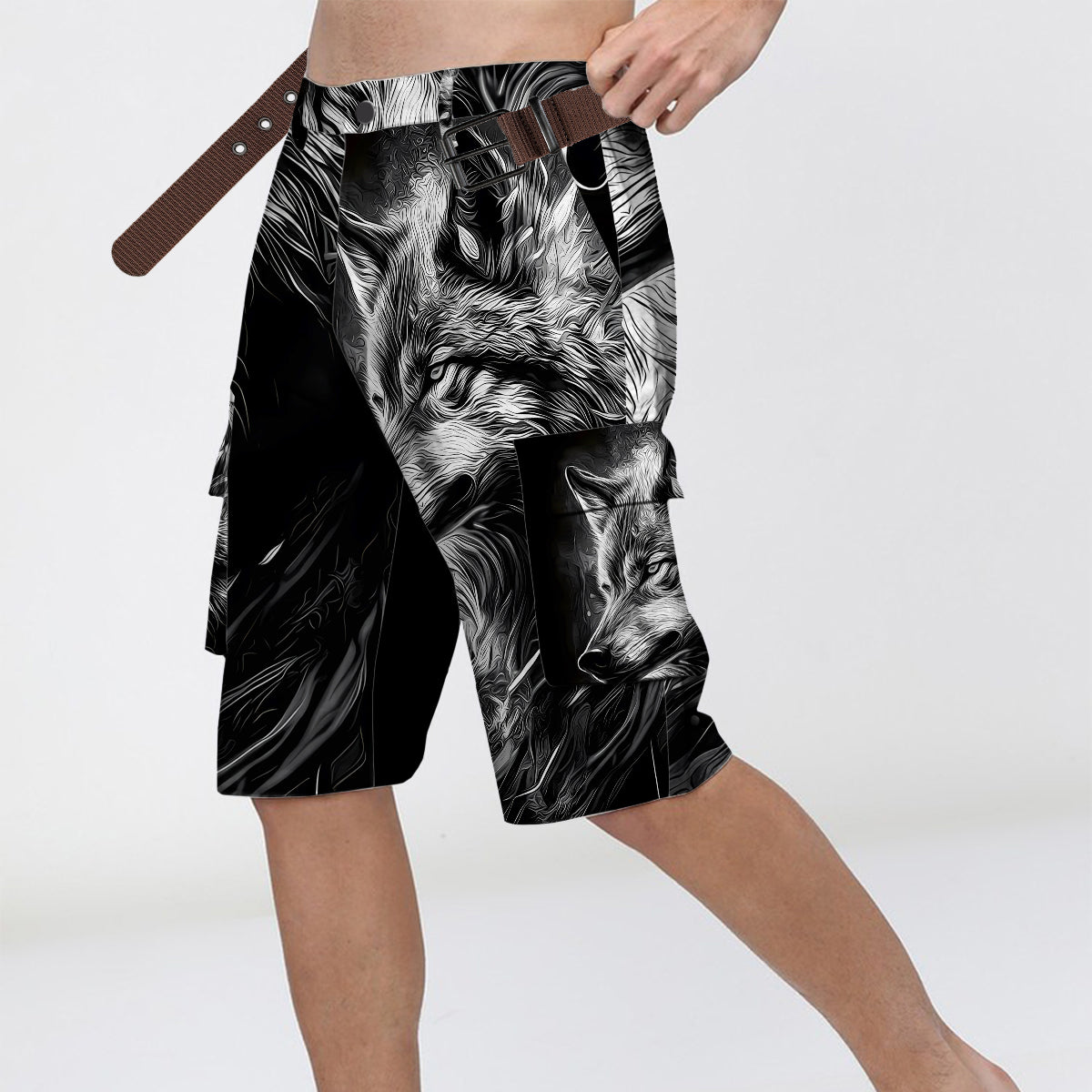 Strong Wolf - Personalized Wolf Cargo Shorts With Belt
