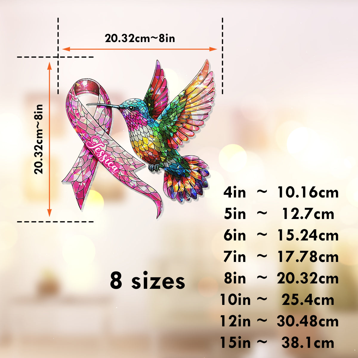 Hummingbird Breast Cancer Awareness - Personalized Breast Cancer Awareness Window Hanging Suncatcher Ornament