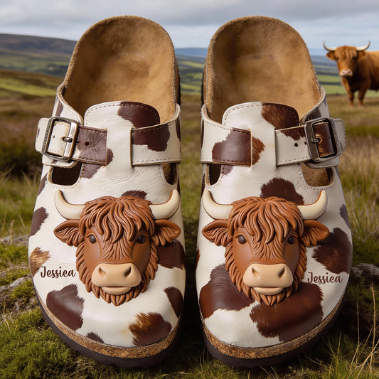 Love Cow - Personalized Highland Cow Clogs With Arch Support
